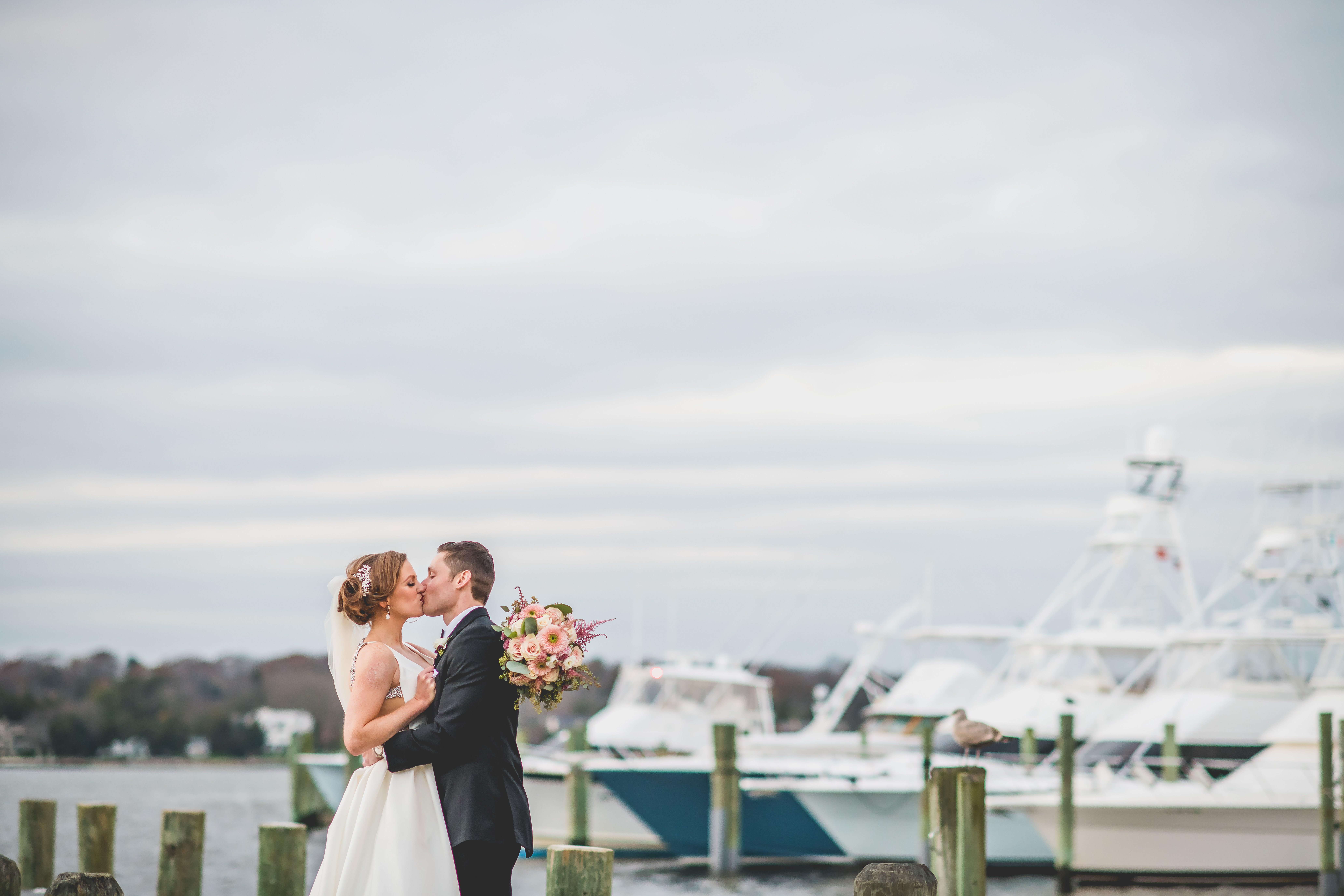 Bride and groom at Clarks Landing Yacht Club wedding in NJ.
